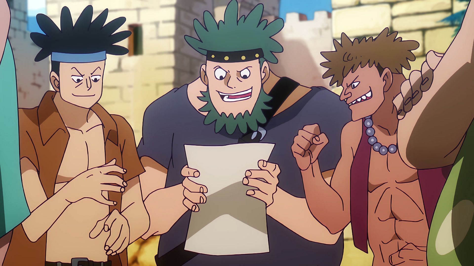 Pirates looking at the Cross Guild bounties in One Piece episode 1113 (Image via Toei Animation)